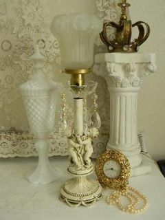 OMG~Romantic Vintage Cherub Lamp~Crystal Prisms~So French~Chippy 