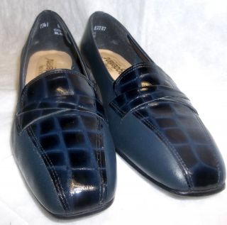 Navy Blue Leather & Patent Womens Dress Shoes 1¼heel Pumps Size 8½