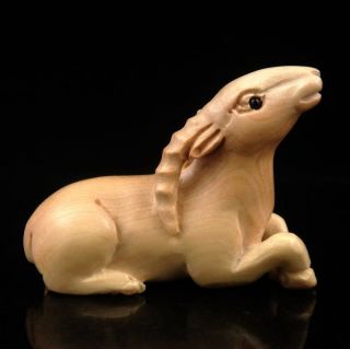   From U.S* Boxwood Hand Carved Netsuke Sculpture Lovely Seated Antelope