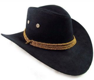 Faux Leather Hat Cap Cowboy Mens Western Large Womens w/ chin strap 
