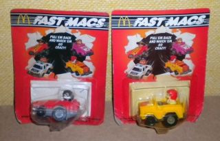 Vintage Lot of 2 UNOPENED Mcdonalds FAST MACS Pull Back Plastic Toy 