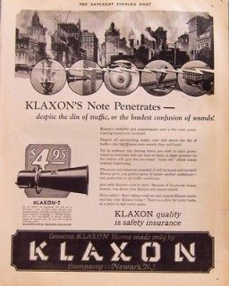 1924 KLAXON 8 & 12 AUTOMOBILE HORNS AD   Newark, NJ