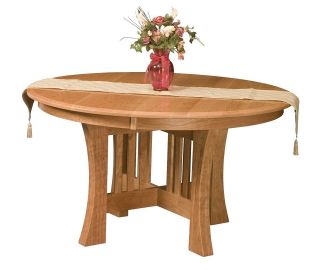   Wood Round Dining Table Pedestal Mission Extending Leaf Oak Natural