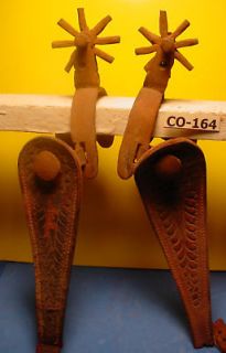 OLD 1800s HAND FORGED Small FANCY Mexican Spurs ORIG Tooled Straps 
