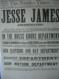 Jesse James & Gang Newspaper Headlines/Stor​ies Set of 4