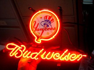 BUDWEISER MLB NEW YORK NY YANKEES BUD BEER BAR NEON LIGHT SIGN 12x6