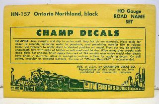 Champ Decals #HN 157 Ontario Northland Name Set, black