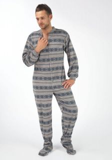 Mens Grey Nordic Snuggaroo Onesie PJs Footed Pyjamas All In One 