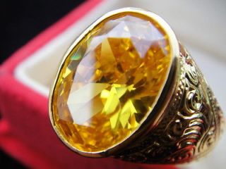   12 Mens GOLD RING Easy Stunning YELLOW Sapphire Gemstone Thai Jewelry