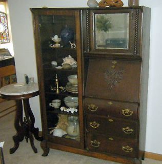 Circa 1890 Oak Secretary Side By Side Desk Four Adjustable Shelves 