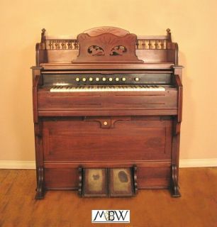 Antique Solid Walnut Pump Pedal Organ by Estey Organ Co