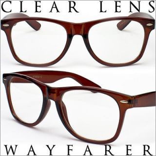 Brown Frame Clear Lens Glasses Sunglasses UV400 Wayf Retro 60s 80s 