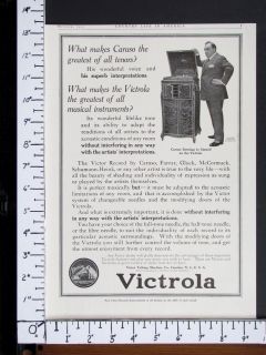   Victrola Hand Crank Phonograph magazine Ad Caruso Opera music w2822