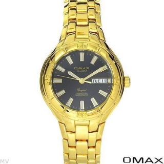 OMAX Brand New Gentlemens Day Date Watch Gold Color Mens