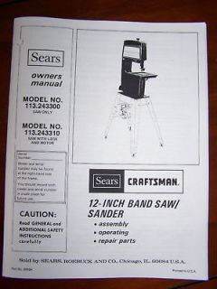  Craftsman 12 Band Saw Owners Manual~NICE