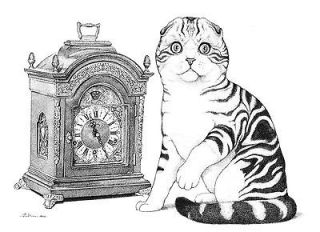 Scottish Fold Cat with Mantle Clock  Signed Limited Edition Print