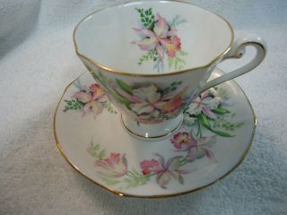   Sweet Romance Tea Cup and Saucer Fine China England Pink Orchids