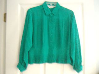 Oscar de la Renta Expressions Silk Blouse in Kelly Green w/Knife 