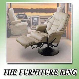 TAN BONE LEATHERETTE RECLINER CAPTAINS CHAIR SEAT SWIVEL RV BOAT USE 