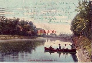   RIVER SCHENECTADY, NY 1908 W.G. MACFARLANE, publ. canoe at shore