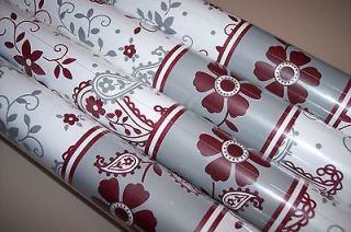   FLORAL GREY AND WINE FLOWER CONTACT PAPER SHELF LINER CRAFTS 7.5 SQFT