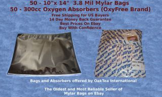 50 1 gallon Mylar Bags + 50 300cc Oxygen Absorbers for Long Term Food 