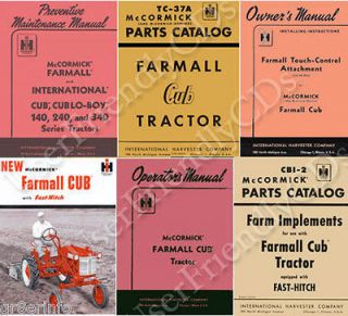   FARMALL CUB Tractor Operation Owners Maintenance PARTS  6  Manuals CD