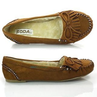 Parry Tan F Suede Faux Fur Lining Tribal Moccasin Lace Flat Soda shoe 