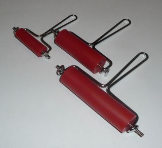 Hard Rubber and Metal Lino Craft Print Rollers. Set of 3