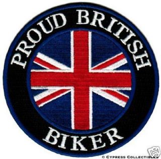 PROUD BRITISH BIKER iron on PATCH ENGLISH ENGLAND FLAG UK embroidered 