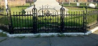   Salvage Antique Wrought/Cast Iron Fence ~88ft, 10 Posts, 1 Gate