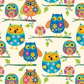 Owl Colorful Baby Babies Owls Kids Birds Bird Fleece Fabric Print # 