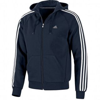 Adidas Essentials Mens Navy 3 Stripe Full Zip Hooded Top Jacket Hoody