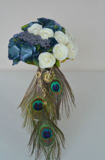 Peacocks feather, Roses,Hydrangea Wedding bridal, bridesmaid bouquet 