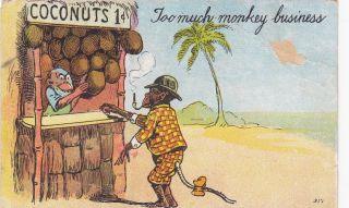 Coconuts for Sale Monkey Business comis 190os old view postcard