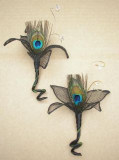 ONE Peacock Feather Buttonhole/Cor​sage available in Silver or Gold 