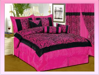   2012 Flocking Safari Zebra Comforter Set Bed In A Bag King Black/Pink