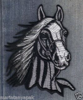   White Horse Head Embroidered Iron On Patch Bike Jacket Vest PL023