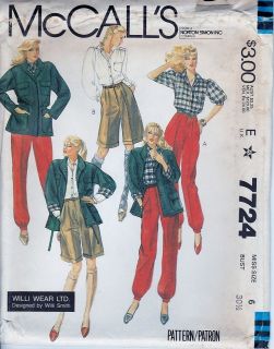80s Willi Wear Pattern Harem Pants Ascot Jacket Walking Shorts Size 6