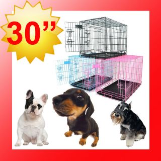   42 Portable Folding Dog Pet Crate Cage Kennel Two Door Metal Tray