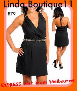 B79 NWT Ladies Black Missy Day Halter Club Evening Short Dress 16 18 