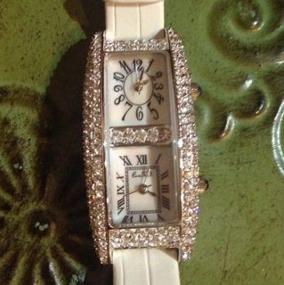 Erwin Pearl White Leather Strap NWOT Womens Watch Diamond Pave Crystal