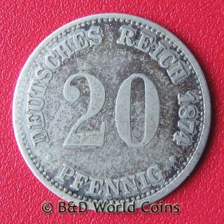 GERMANY EMPIRE 1874 A 20 PFENNIG SILVER coin 16mm KM#5