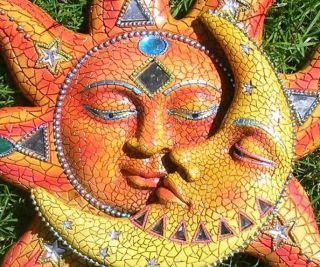 Solar Embrace Mosaic Plaque Sun Moon Garden Ornament