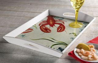 Lobster Decor Wooden Folding Tray Table White Red Nautical Kitchen 