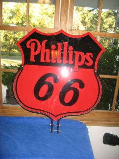 RARE Phillips 66 Red & Black W/FRAME Original Shield Badge Porcelain 