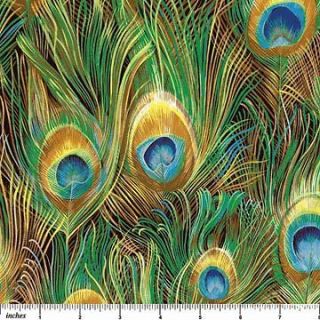 Northcott Peacock Paradise 2800M Packed Feathers Cotton Fabric FREE 
