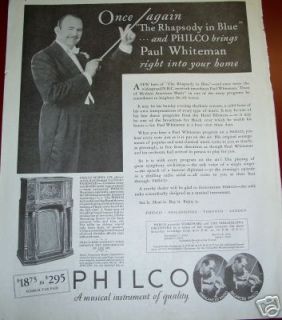 1932 Antique Philco Model 15X Radio Paul Whiteman Ad