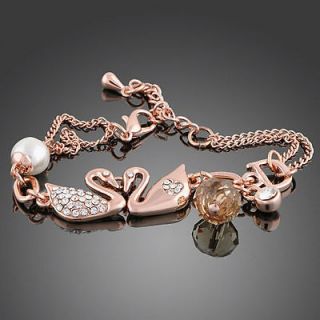 18K rose gold GP swarovski crystal two swans bracelet B77
