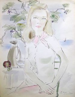PHILIPPE HENRI NOYER Signed 1963 Original Watercolor Le foulard rose